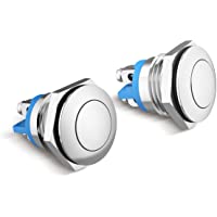 TankerStreet 2 Piezas 16mm Momentáneo Pulsador de Botón Metálico Interruptores Acero Inoxidable Impermeable Plana Top ON…